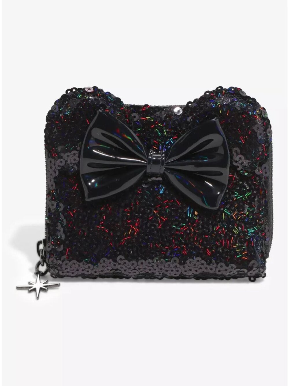 Loungefly Disney Minnie Mouse Holographic Sequin Wallet Black Zip Around New